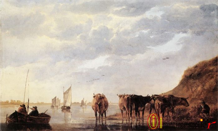 Herdsman with Five Cows by a River,1655