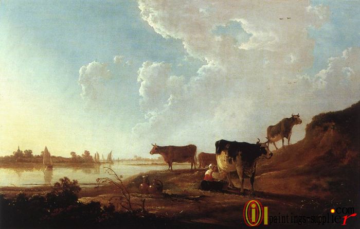 River Scene with Milking Woman,1646