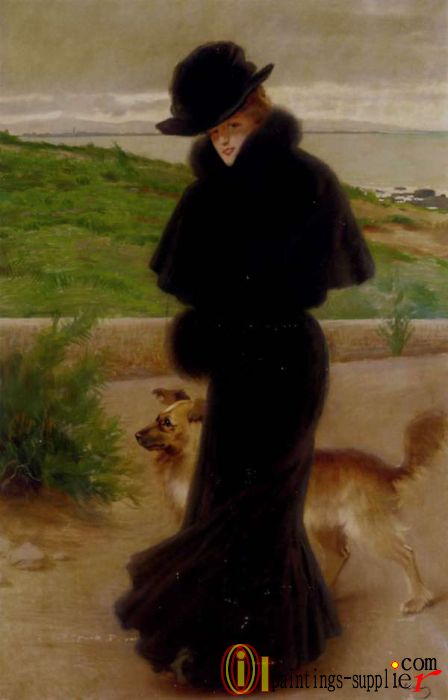 An Elegant Lady with her Faithful Companion by the Beach