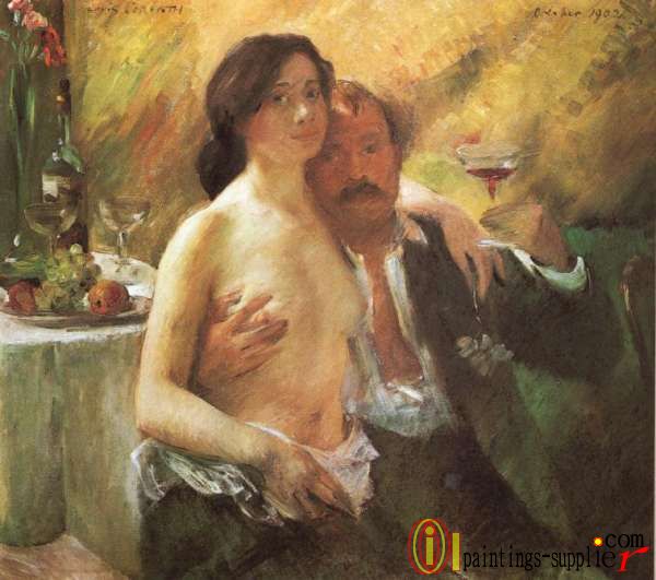 Self portrait with his Wife and a Glass of Champagne,1902