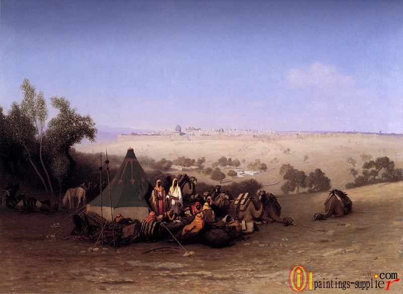 An Rab Encampment On The Mount Of Olives With Jerusalem Beyond.