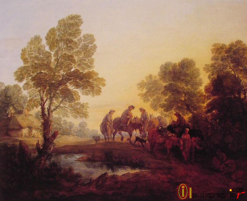 Evening Landscape - Peasants and Mounted Figures.