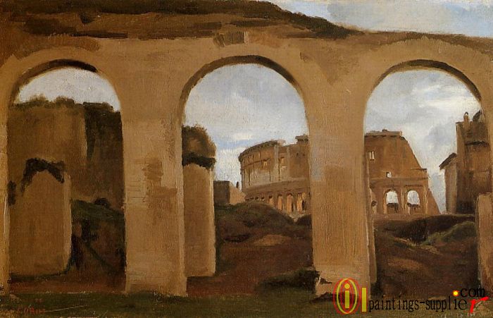 Rome - The Coliseum Seen through Arches of the Basilica of Constantine,1825