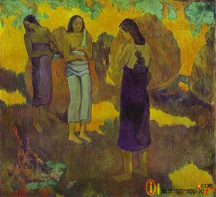 Three Tahitian Women against a Yellow Background.