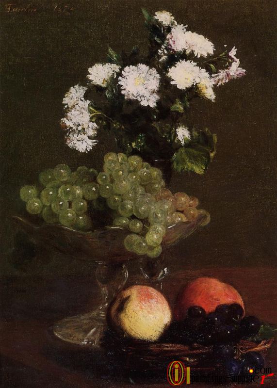 Still Life - Chrysanthemums and Grapes.