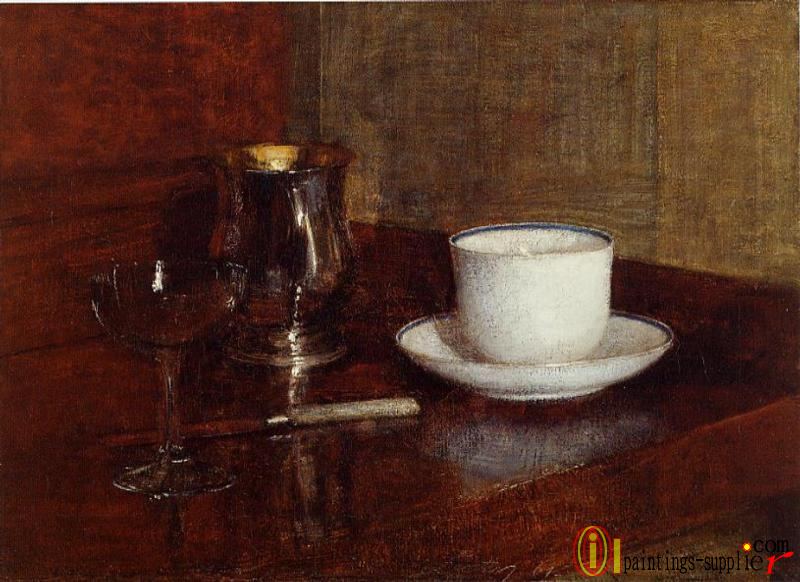 Still Life - Glass, Silver Goblet and Cup of Champagne