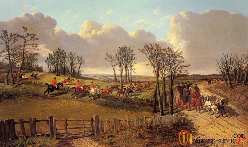 A Hunting Scene with a Coach and Four on the Open Road.