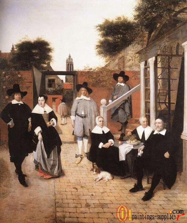 Portrait of a Family in a Courtyard in Delft.