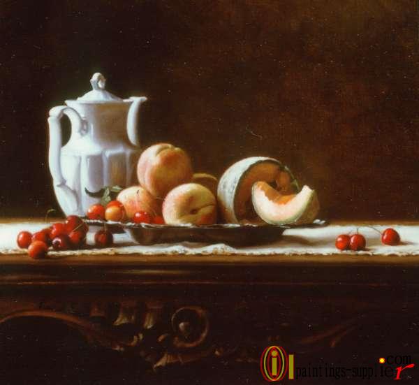 Still Life with Cherries, Peaches, and Melon