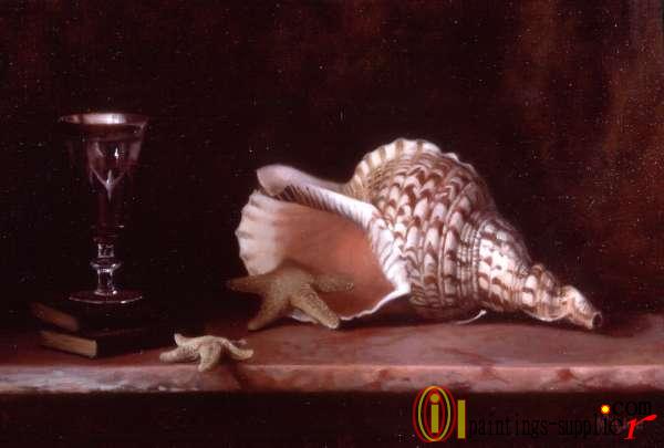 Still Life with Conch Shell, Starfish and a Glass of Wine