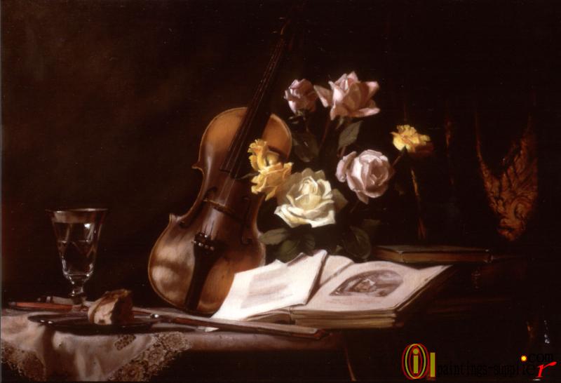Still Life with Violin and Roses