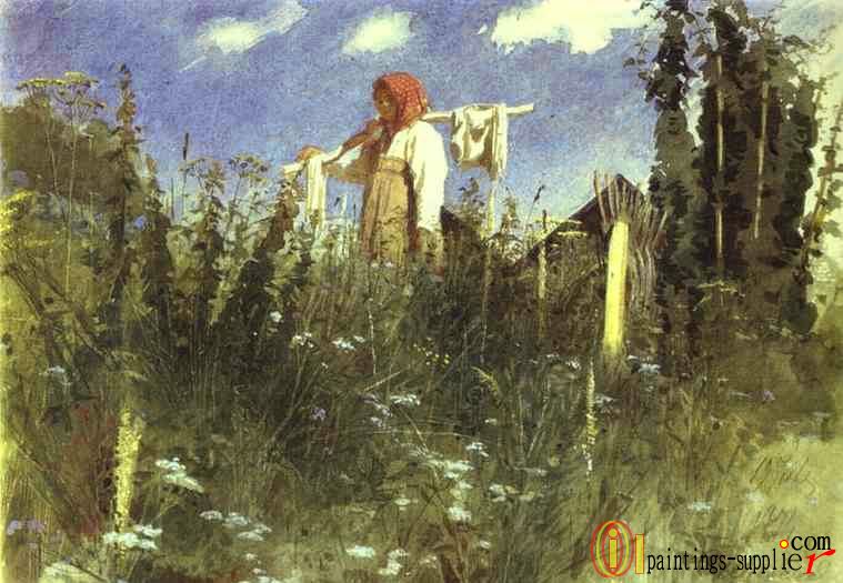 Girl with Washed Linen on the Yoke.