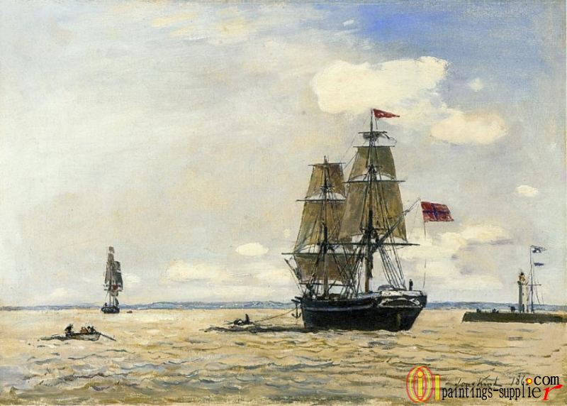 Norwegian Naval Ship Leaving the Port of Honfleur.