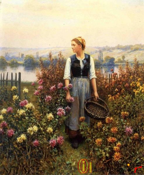 Girl with a Basket in a Garden