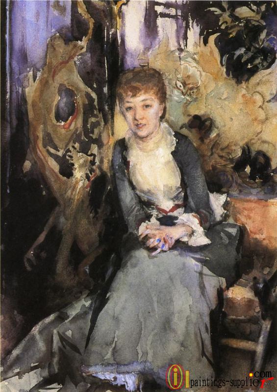 Miss Reubell Seated in Front of a Screen
