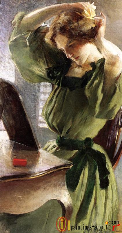 Young Woman Arranging Her Hair