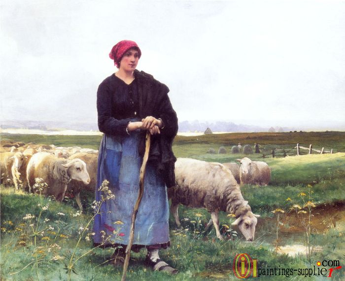 A Shepherdess with her flock.