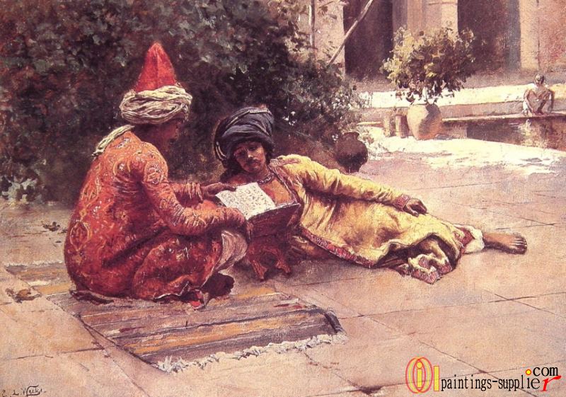 Two Arabs Reading in a Courtyard.
