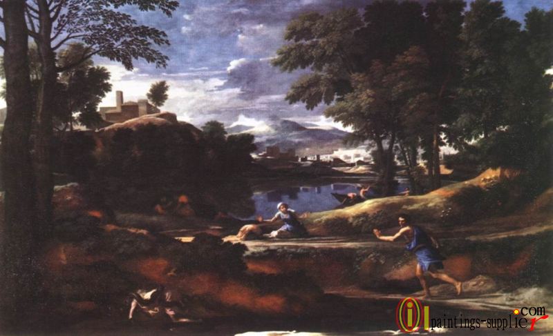 Landscape with man killed by snake
