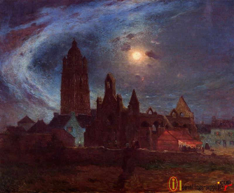 The Bourg-de-Batz Church under the Moon.