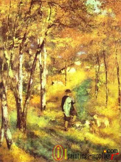 Young Man Walking with Dogs in Fontainebkeau Forest, 1866