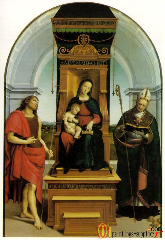 Virgin and Child enthroned with Sts John the Baptist and Nicholas of Bari (the Ansidei altarpiece),1505