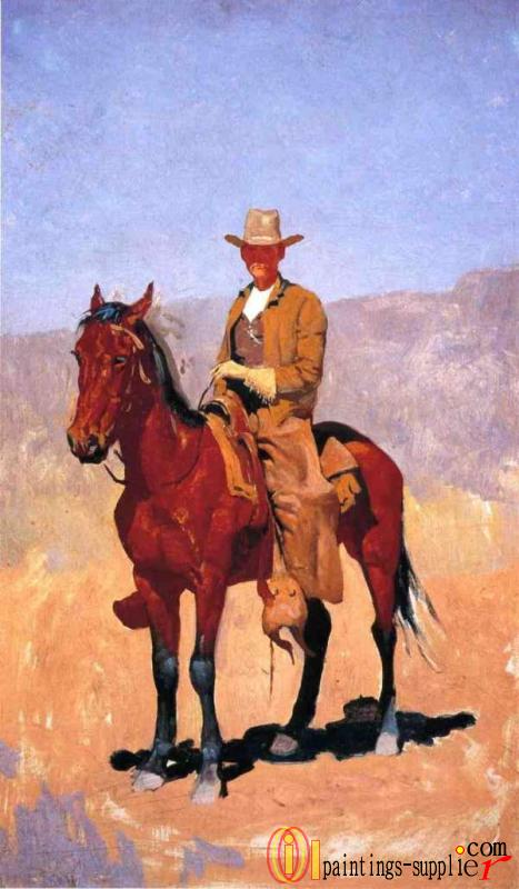 Mounted Cowboy in Chaps with Race Horse.