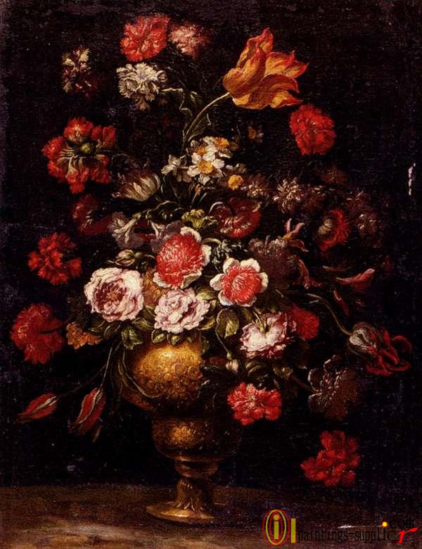 Still Life Of Flowers In A Gilt Vase