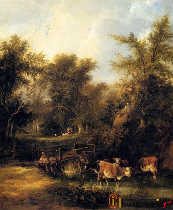 Cattle By A Stream.