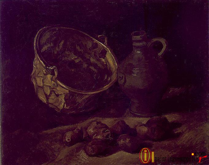 Still Life with Copper Kettle, Jar and Potatoes.