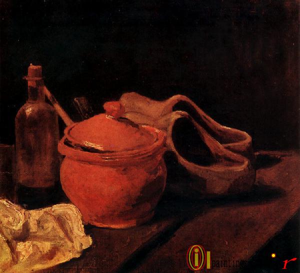 Still Life with Earthenware, Bottle and Clogs.