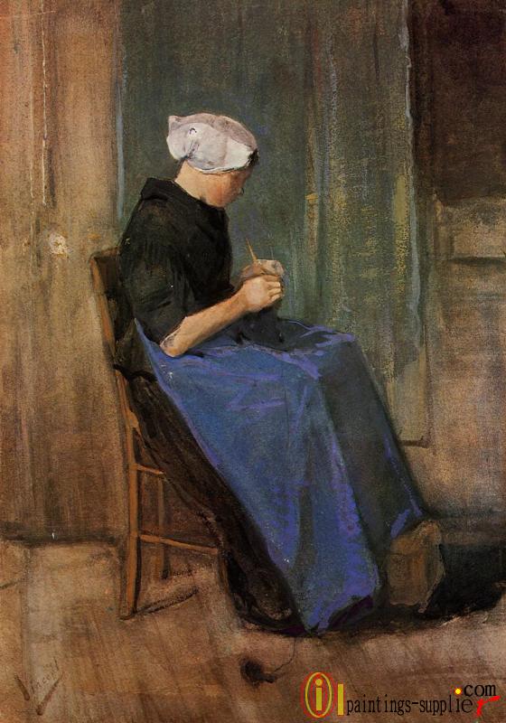 Young Scheveningen Woman, Knitting.