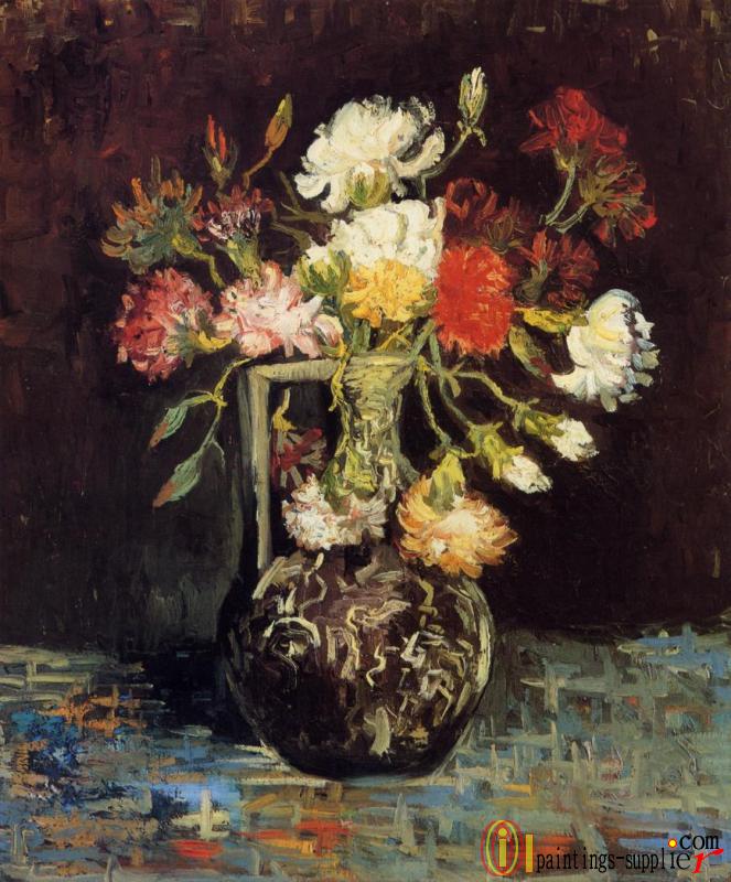 Vase with White and Red Carnations.