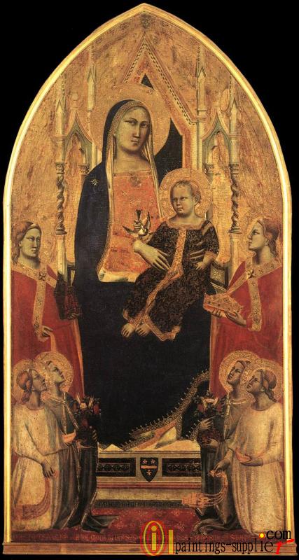 Madonna and Child Enthroned with Angels and Saints.