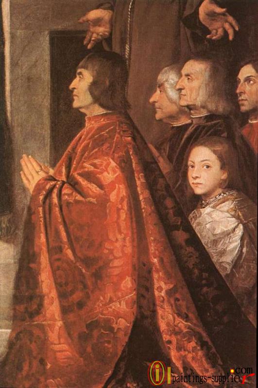 Madonna with Saints and Members of the Pesaro Family detail1