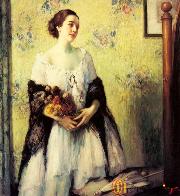 A Young Woman holding a Bouquet of Summer Flowers.