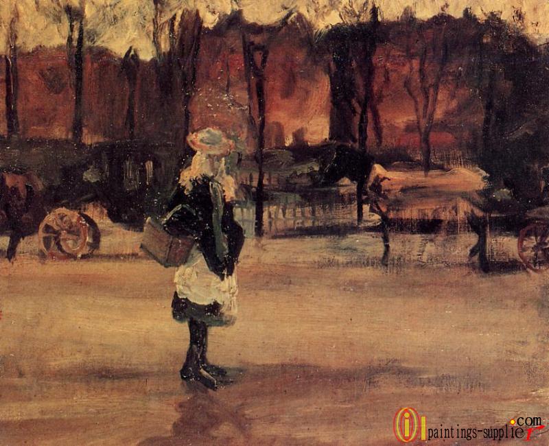 A Girl in the Street, Two Coaches in the Background