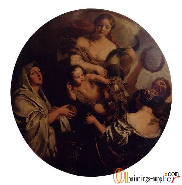 Allegory With An Infant Surrounded By Women, One With A Cornucopia
