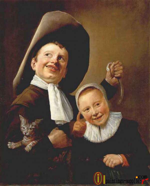 A Boy and a Girl with a Cat and an Eel.
