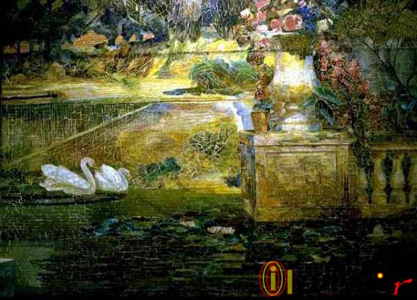 Mosaic Fountain Detail of swans