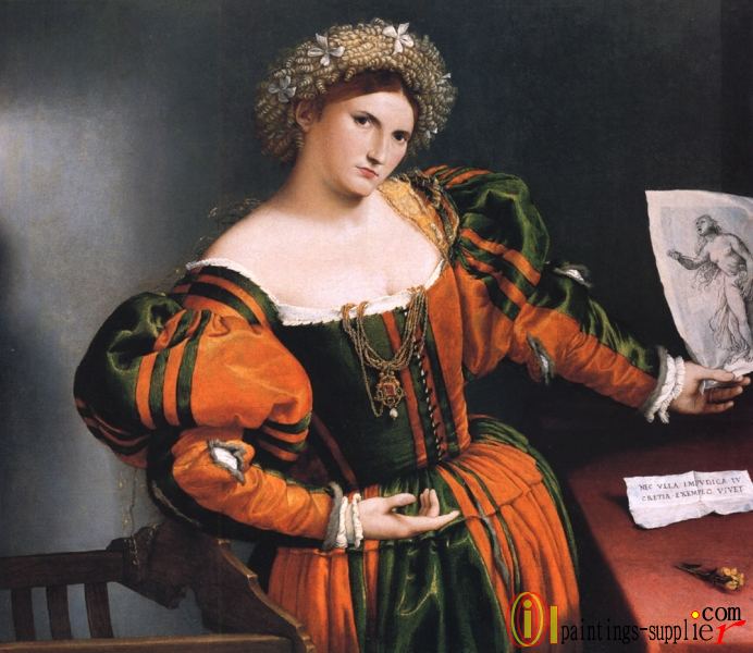 Portrait of a lady with a picture of the suicide of Lucretia.