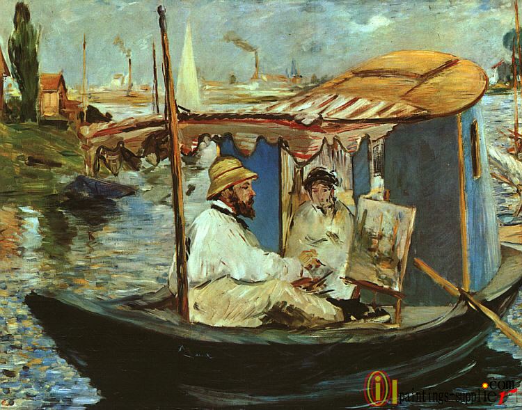 Claude Monet working on his boat in Argenteuil,1874