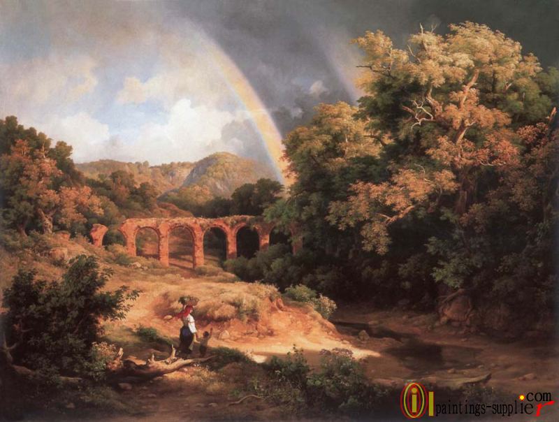 Italian Landscape with Viaduct and Rainbow