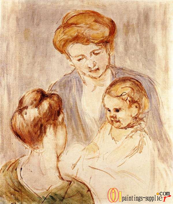 A Baby Smiling at Two Young Women,1873