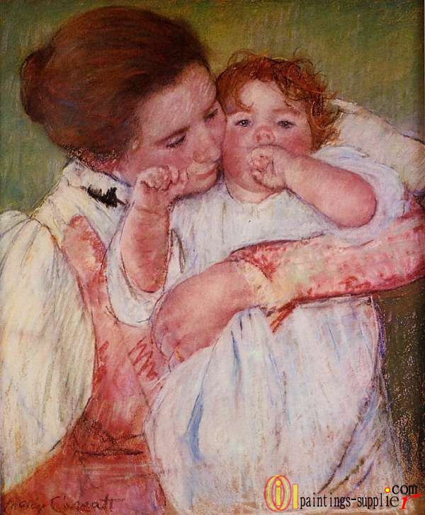 Little Ann Sucking Her Finger, Embraced by Her Mother ,1897