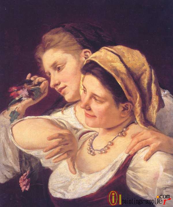 Two Women Throwing Flowers During Carnival,1872