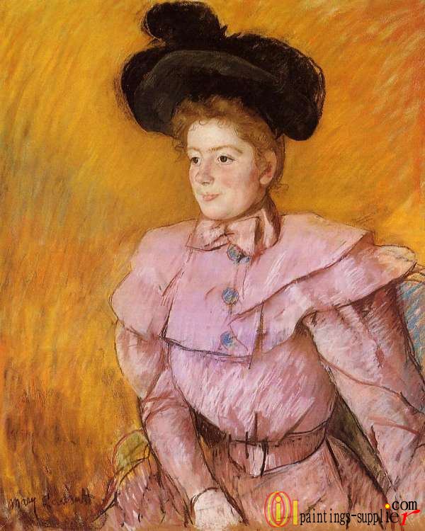 Woman in a Black Hat and a Raspberry Pink Costume ,1900.