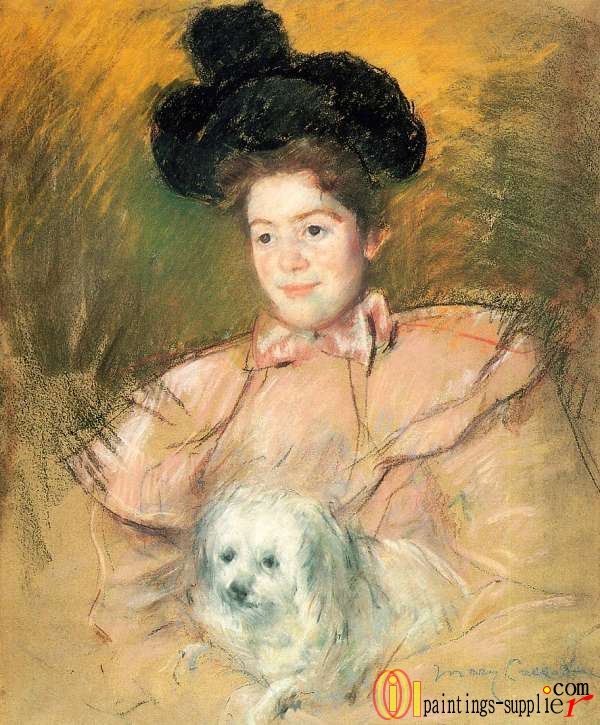 Woman in Raspberry Costume Holding a Dog ,1890