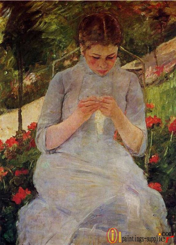 Young Woman Sewing in a Garden,1886
