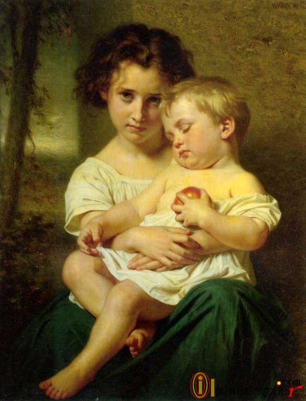 Jeune fille tenant un enfant endormi,1862